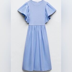 Zara ruffle sleeve blue dress